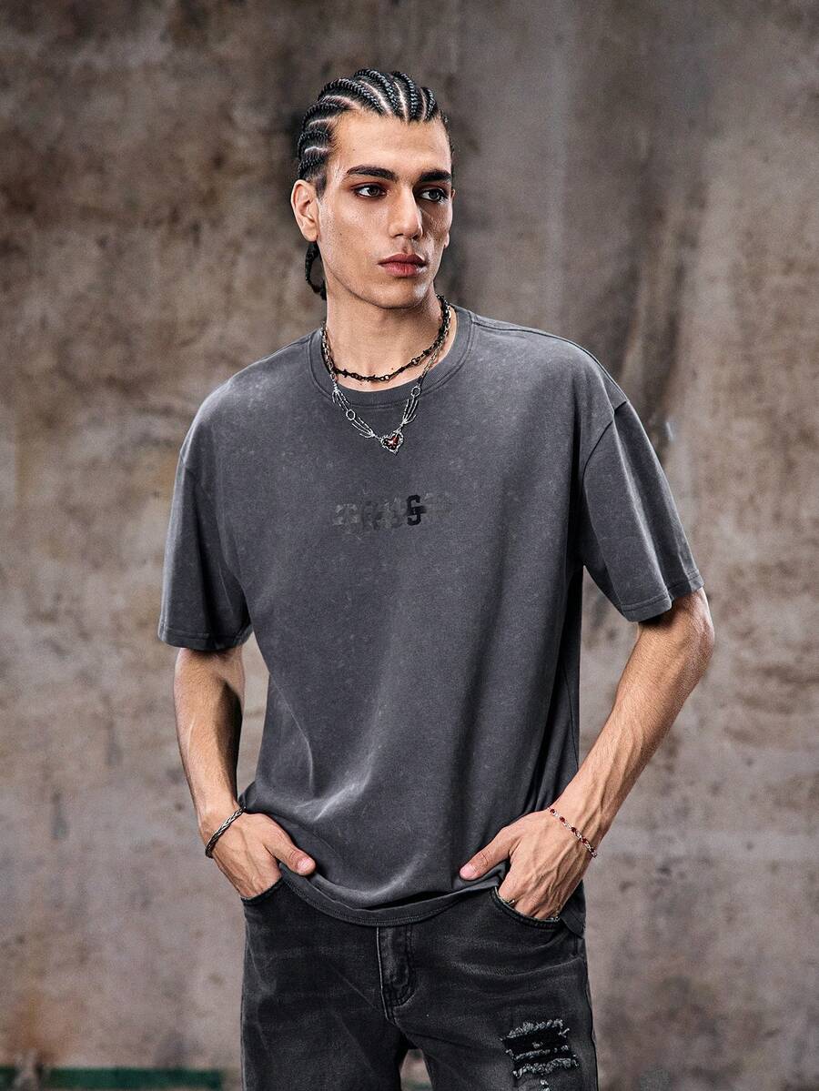 Skyrend Herren American Style Lässig Street Vintage bedrucktes Kurzarm T-Shirt, Emoemo Grafik T-Shirt für Herren - Grauviolett - Übersicht 1