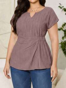 Reflora Camisa de uso diario versátil y casual con pliegues de unicolor para mujer de talla grande - Rosa vieja - Ver 2