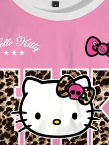 HELLO KITTY AND FRIENDS | SHEIN 女士休闲字母卡通印花圆领T恤，日常百搭 - 白色 - 查看 4