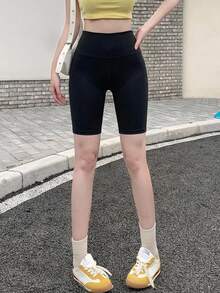 DAZY Solid Color Slim Fit Women's Crop Leggings Tights - Black - View 7