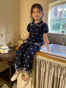DAZY Young Girls Round Neck Embroidered Sleeveless Shirt And Loose Pants 2 Pieces Vacation Set Summer - Blue - View 5