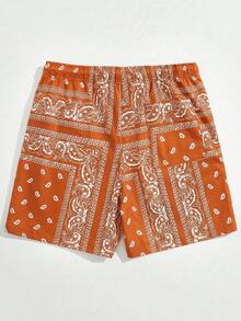 GENTILAND Quần short nam in họa tiết hạt điều, cạp chun có dây rút và túi hai bên. - trái cam - Xem 2