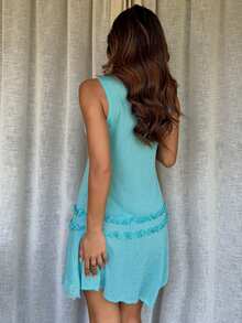 Livesso Women's Solid Color Ruffle Lace Trim Elegant Nightgown - Green - View 2