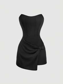 SHEIN MOD 鱼骨抹胸黑色弹力连体衣 - 黑色 - 查看 3