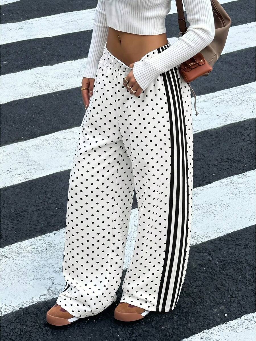 Young Girl Wide Leg Pants, Daily Children's Clothing, Long Pants, Back To School Pants, Casual Loose Straight Leg Polka Dot Pants, Suitable For - Multicolor - View 1