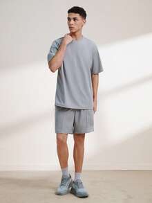 Driftmere Men Solid Drop Shoulder Tee & Shorts For Summer, Cozy Outfits Father's Day – A Fathers Day Gift Guide - Grey - View 3