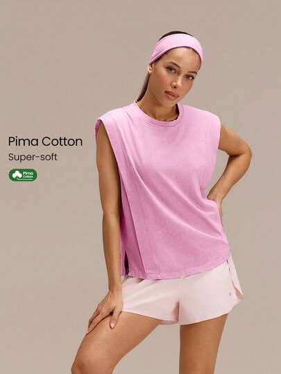 GLOWMODE Áo tank top thể hình thoải mái, chất liệu cotton Pima đã qua xử lý, vai rộng, nách sâu hai lớp, xẻ tà hai bên, thích hợp cho tập gym, tập luyện và mặc hàng ngày.