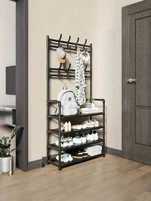 Coat Rack, Shoe Rack With 8 Detachable Hooks And 5-Tier Shoe Rack, Independent 16mm Tubular Coat Rack, Suitable For Hallways, Entrances, Living Rooms, And Dormitories. - Multicolor - View 11