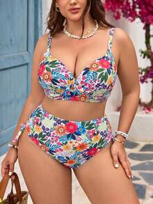 SHEIN Swim Curve 大码女式印花沙滩裙，修身显瘦，适合度假穿着 - 彩色 - 查看 3
