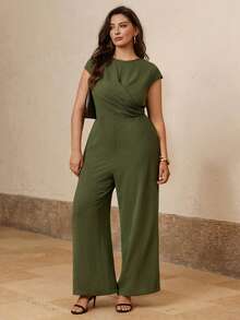 Juhart Plus Size Woven Casual Jumpsuit, Fashionable Commuter Design For Women In Summer - Green - View 3