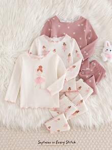 Cozy Pixies Bộ đồ ngủ 3 món cho bé sơ sinh, áo dài tay và quần, họa tiết dễ thương như yêu tinh, quả anh đào, phong cảnh đồng quê, phong cách Bắc Âu, đồ mặc nhà thoải mái, phù hợp cho mùa xuân, mùa hè và mọi mùa. - Hồng - Xem 5