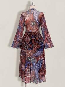 SHEIN ICON Plus Size Women Deep V-Neck Floral Print Casual Vacation Robe - Multicolor - View 2