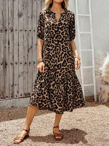 EMERY ROSE Women's Leopard Print Pleated Casual Party Long Dress - Multicolor - View 7