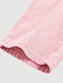 SHEIN 女婴休闲百搭纯色宽松牛仔裤 - 粉色 - 查看 4