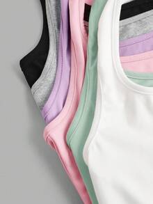 SHEIN Girlism 6 chiếc áo tank top thể thao ôm sát cho bé gái tuổi teen, nhiều màu sắc, kiểu dáng racerback cơ bản. - Nhiều màu - Xem 9