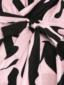 SHEIN PariChic 女士印花系带腰身休闲连体裤 - 粉色 - 查看 6