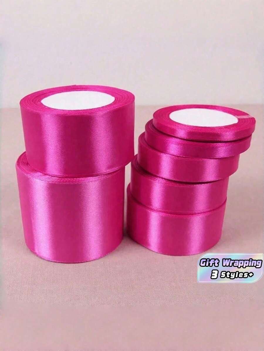 1卷涤纶缎带,适用于礼品盒、糖果盒、蛋糕盒、花卉装饰、手工玫瑰DIY材料和节日礼品包装丝带(由于机器染色,可能会有轻微的色差)。 - 玫紅色 - 查看 1