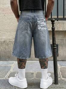AXEPEAK Quần short Bermuda denim dáng rộng, chất liệu denim mài, thích hợp mặc hàng ngày đi làm, thời trang thường ngày dành cho nam giới, thích hợp cho mùa hè. - Màu xanh lam - Xem 6