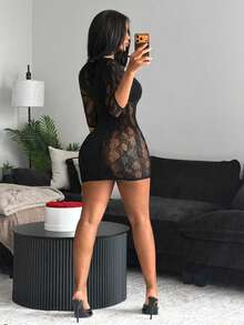 BamGleam Váy ngắn ôm sát gợi cảm khoét lỗ - màu đen - Xem 2