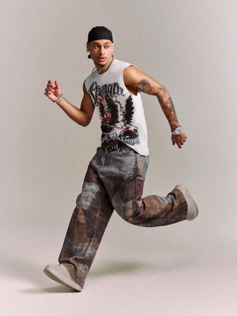 CRAVYNX Camiseta casual de uso diario con cuello redondo y estampado de letras de ángel para hombres - Multicolor - Ver 1
