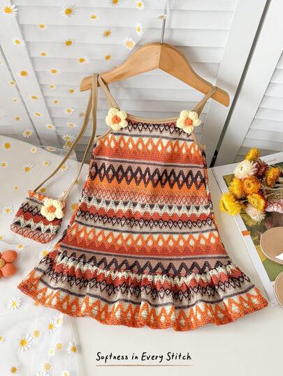 Cozy Pixies Baby Girl Baby Girl Summer Vacation Ocean Style Suspender A-Line Casual Comfortable Striped 3D Floral Decor Dress