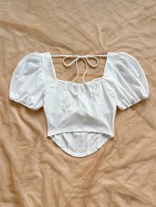 Soleia Nouveau Top tricoté blanc plissé texturé avec design fendu, grande taille - Blanc - Voir 2