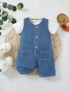 Bộ áo liền quần không tay cho bé trai, màu xanh navy. - Rửa nhẹ - Xem 7