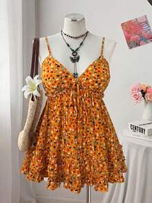 Sweetra Plus Size Casual Nature-Inspired Chiffon Printed Camisole - Multicolor - View 1