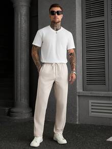 Manfinity CasualCool 1 chiếc quần dài nam dáng suông, đa năng, thích hợp đi làm, thời trang và thoải mái, quà tặng cho bạn trai/chồng/kỷ niệm. - Màu be - Xem 5