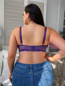 DesireSculpt 1 chiếc áo ngực có gọng, thoải mái, phối ren dành cho nữ cỡ lớn. - Màu tím - Xem 2