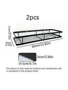 Bathroom Accessory Storage Rack, Black Shower Rack, Adhesive Installation, Home Bathroom Decor, Bathroom Storage Rack, Autumn Decor. - Black - View 8