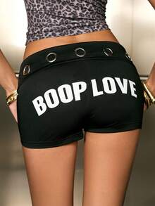Betty Boop x SHEIN Women's Waist Eyelet Design Undershorts, - Black - View 1