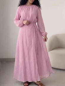 Solavon Women's Solid Color Pleated Casual Party Long Dress - Pink - View 1