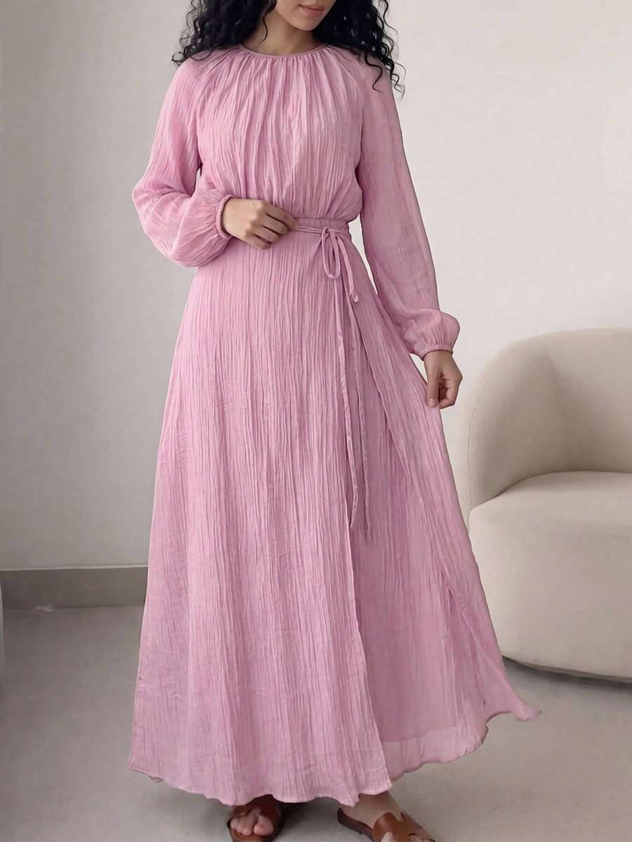Solavon Women's Solid Color Pleated Casual Party Long Dress - Pink - View 1