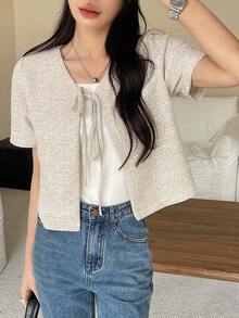 DAZY Women's Front Tie Short Sleeve Jacket Fall/Winter - Apricot - View 6