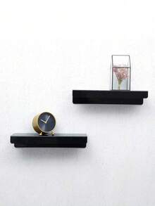 1pc No Hole Drilling 11.8-Inch Black Acrylic Wall Floating Shelf, Wall Mounted Book Display RackRoom Decor - Black - View 5
