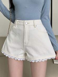 DAZY Quần short denim trắng dáng suông rộng rãi, thoải mái dành cho nữ, thích hợp cho mùa xuân và mùa hè. - trắng - Xem 5