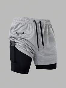 Manfinity Sport Corelite 1pc Men's Summer Wing Print Drawstring Waist Casual Sports Shorts - Grey - View 3