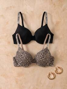 HautHeat 2pcs Women Fashionable Leopard Print Printed Bra, Cheetah Print Top - Multicolor - View 1