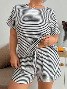 Napfluff CURVE Napfluff CURVE Conjunto de pijama de punto acanalado de talla grande - Blanco y Negro - Ver 3