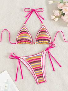 Swim Mod Bộ bikini gợi cảm dành cho nữ, thiết kế khoét rỗng với vỏ sò và ngọc trai màu xanh dương, trang phục đi biển mùa hè. - Màu Hồng Tươi - Xem 5
