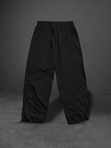 SUPERMAN X SHEIN Sport MetroGents Quần dài thể thao nam họa tiết in cờ Mỹ, eo dây rút, phong cách thường ngày - màu đen - Xem 2