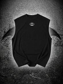 BATMAN X SHEIN RISE LYT Áo tank top thể thao nam dáng rộng màu đen in logo hình con dơi, thích hợp cho mùa hè. - màu đen - Xem 1
