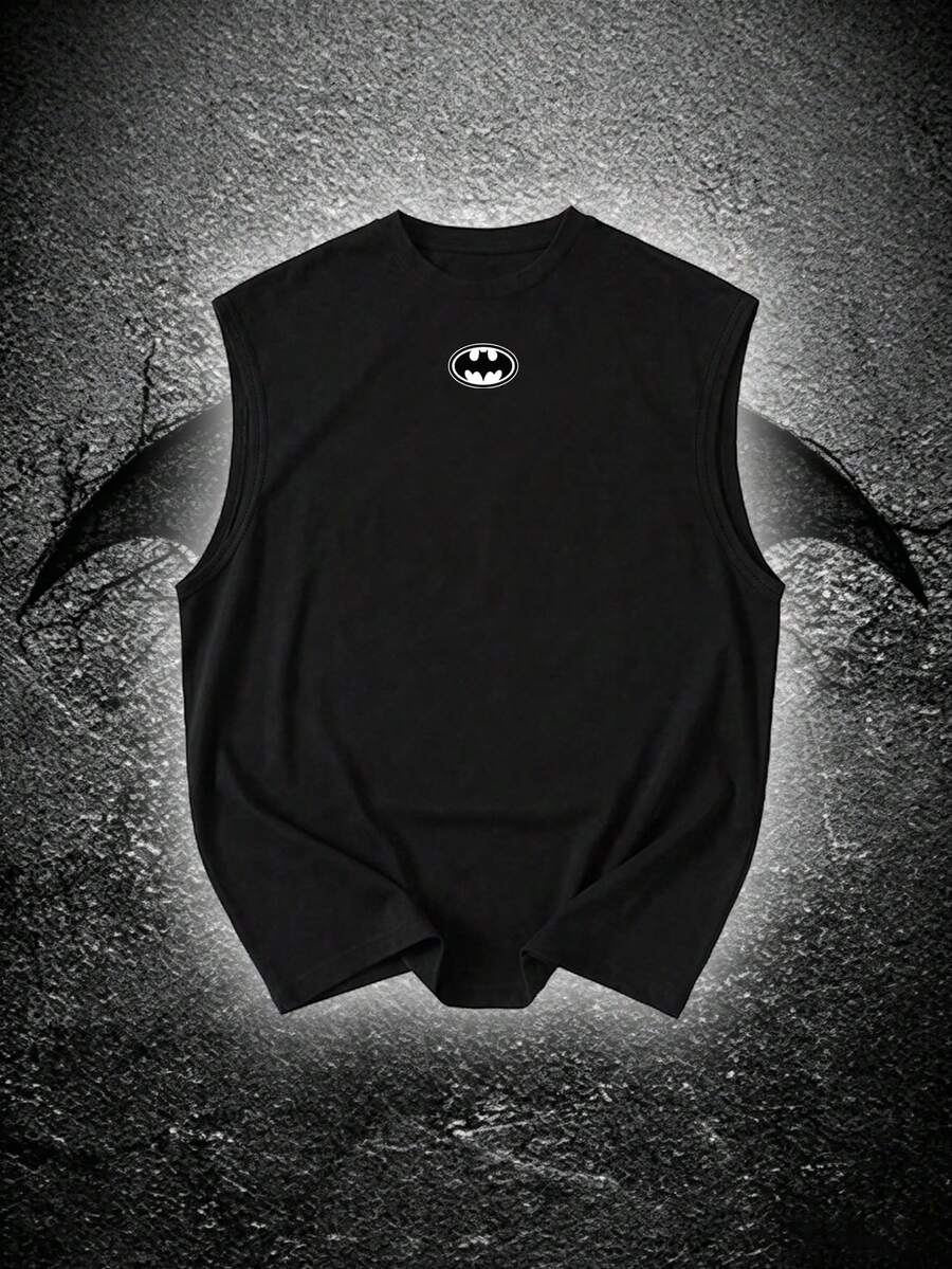 BATMAN X SHEIN RISE LYT Áo tank top thể thao nam dáng rộng màu đen in logo hình con dơi, thích hợp cho mùa hè. - màu đen - Xem 1