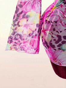 Amplova 3pcs Women's Floral Cover-Up Swimwear Set, Sexy Backless Deep Draped Neck Design, Suitable For Holiday Wear - Multicolor - View 6