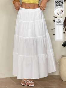 SHEIN PETITE Chân váy dài trơn màu trắng, kiểu dáng thường ngày. - trắng - Xem 6