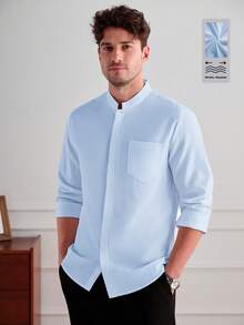 Core Aspect Men's Casual Commuter White Button-Down Shirt - Blue - View 4