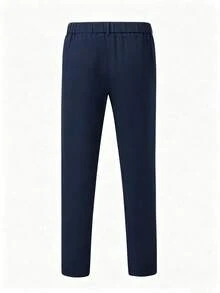 Manfinity Mode Men's Solid Color Commuter Casual Pants With Slant Pockets - Navy Blue - View 2