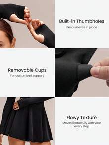 GLOWMODE Ultrafine Soft Seamless Square Neck Long Sleeve Crisscross Back Removable Cups Cinched Waist Dual Side Pockets Basque Waist A-Line Dress With Built-In - Black - View 6