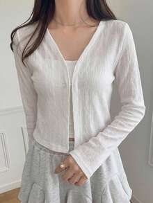 Joudiya Solid Crop Jacket Without Cami Top,Fall Clothes - Apricot - View 6